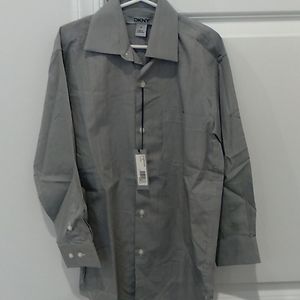 NWT DKNY boys size 8 black and white button down check shirt